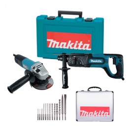 Kit Rotomartillo y Esmeriladora HR2475X4 Makita + Brocas