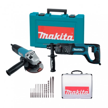 Kit Rotomartillo y Esmeriladora HR2475X4 Makita + Brocas